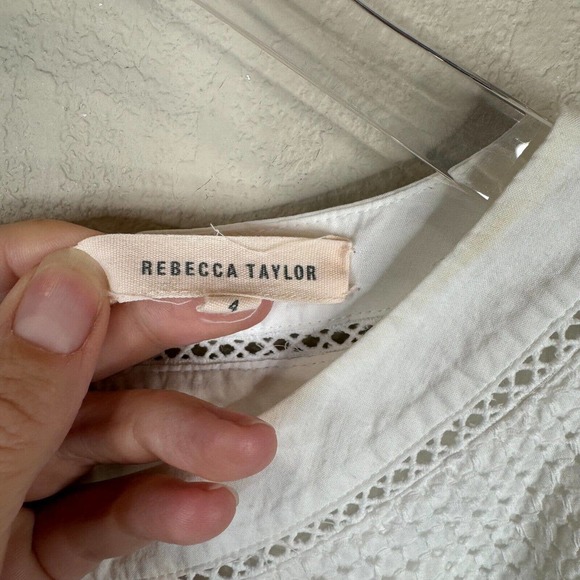 Rebecca Taylor Women's Netted‎ Eyelet Tie-Waist Cap Sleeve Dress Size 4 - Picture 7 of 13